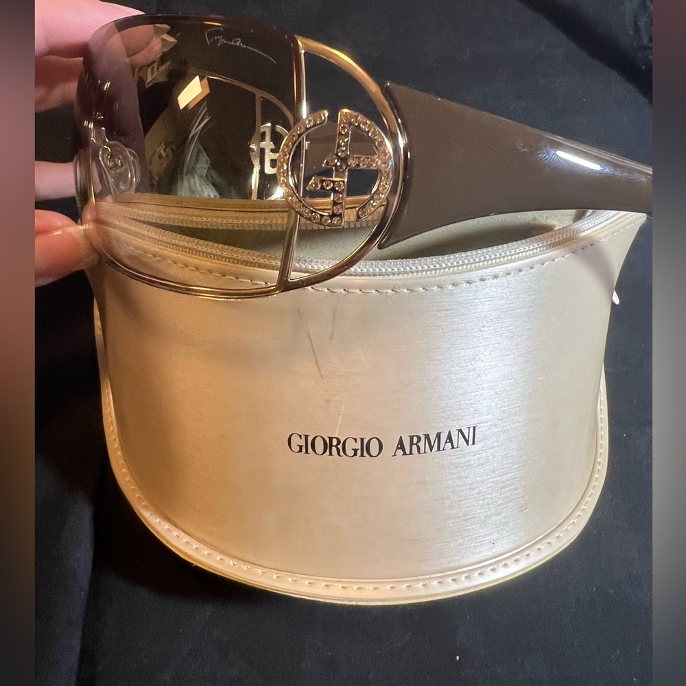 Authentic GIORGIO ARMANI Brown Tint Shield Sunglasses with Rhinestone Logo